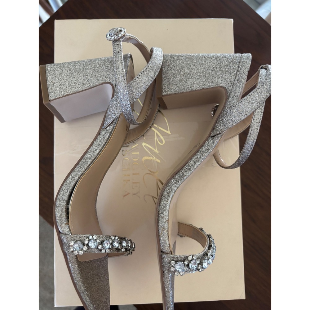 Jewel Badgley Mischka Glitter Block Heel Sandals Crystal Embellished Size 6.5 - Picture 6 of 6